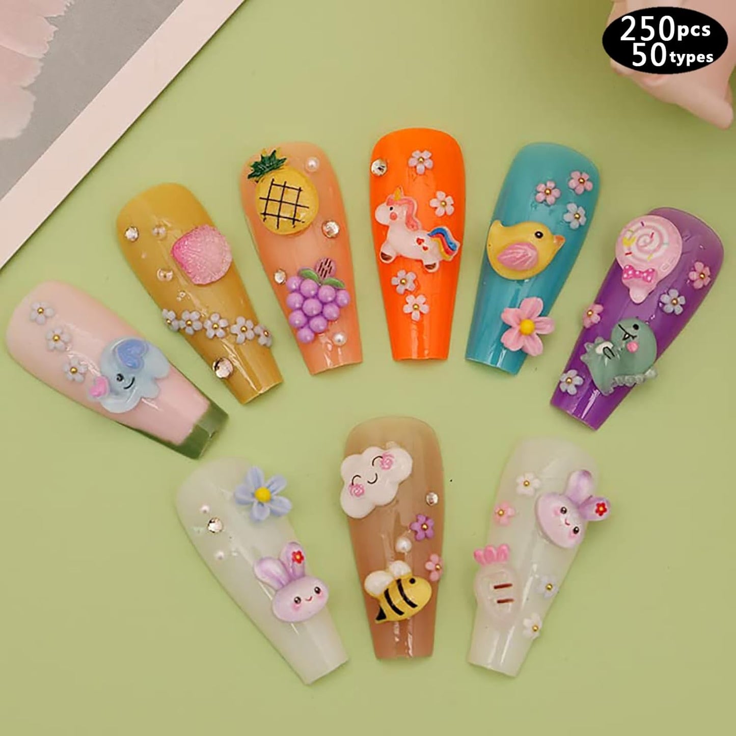 250pc 3D Nail Charms Set - Diverse Shapes & Colors for Acrylic Nails & DIY Crafts (#2)