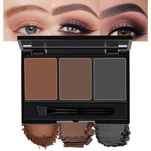 Brow Powder Kit – Long-Lasting 3-Color Brow Filler for Full, Defined Natural Brows, Contour Palette with Double-Ended Brush, sombra para cejas (03)