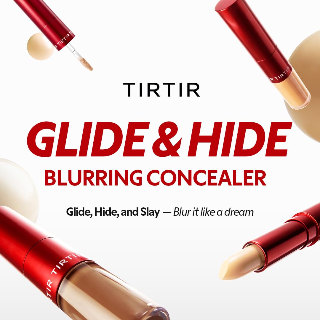 TIRTIR Glide&Hide Blurring Concealer - Creamy texture, Conceals dark circles and wrinkles, Dual formula (liquid tip & balm stick), Long-lasting wear, Korean Makeup, #2.5C, 0.28 Oz