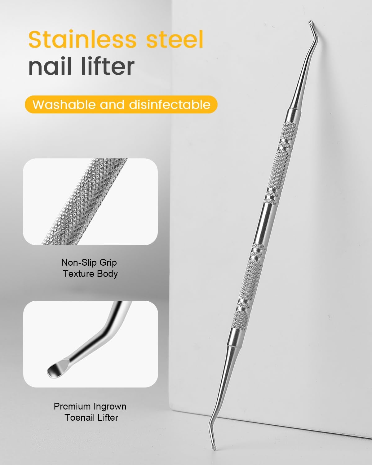 BEZOX Long Metal Nail File, Stainless Steel Fingernail File for Thick and Fungal Nails with Dual-Ended Toenail Lifter – The Ultimate Manicure & Pedicure Tool for Men and Women’s Nail Care - Silver