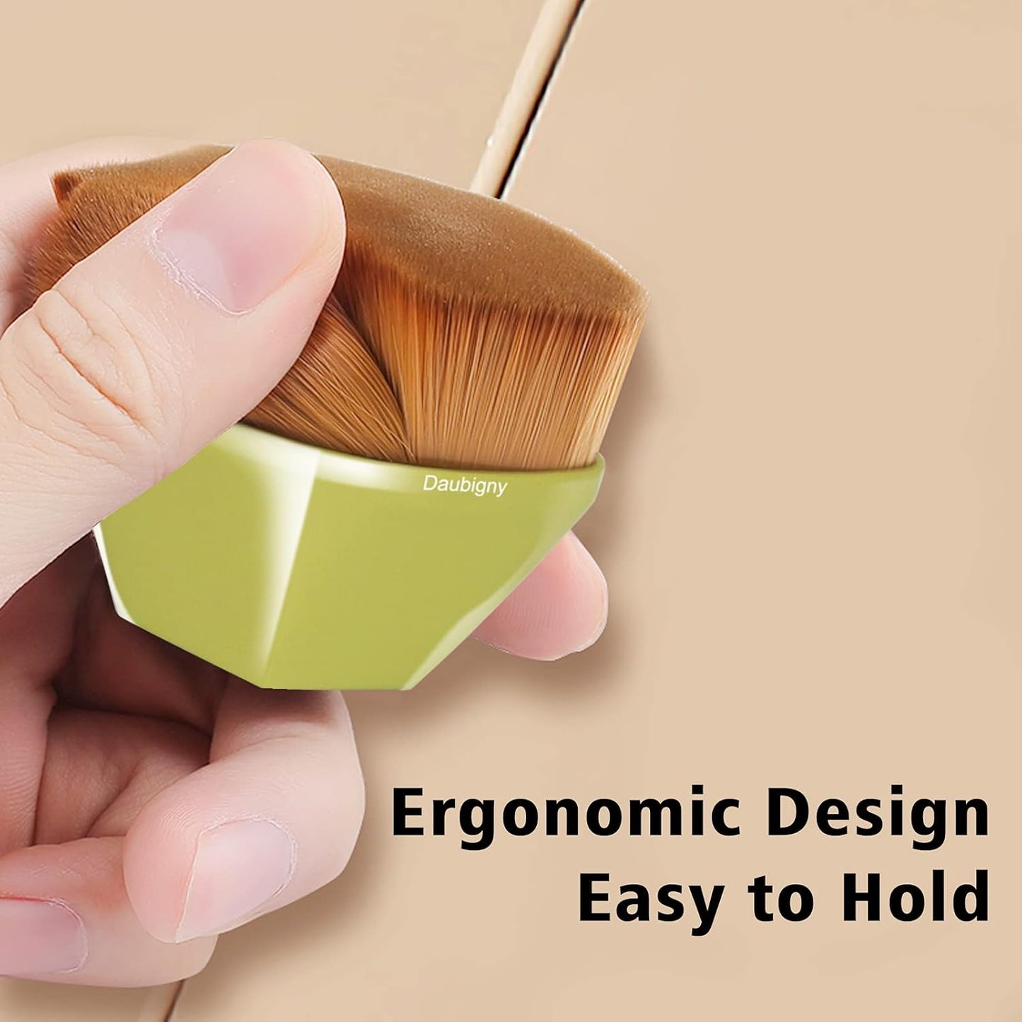 Foundation Makeup Brush Flat Top Kabuki Hexagon Face Blush Liquid Powder Foundation Brush for Blending Liquid, Cream or Flawless Powder Cosmetics with Bonus Protective Case (Yellow)