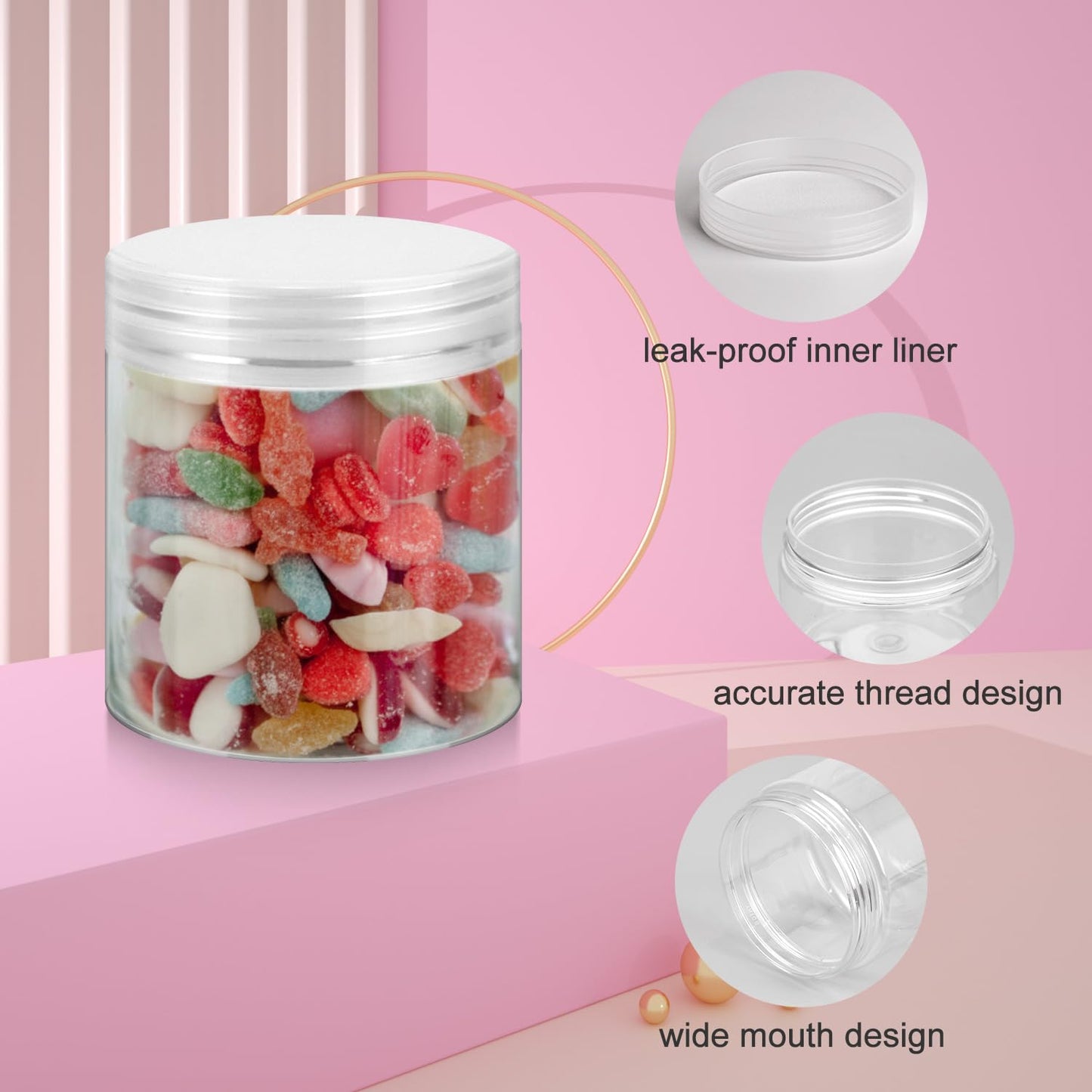 36 Pack 8oz Household Plastic Jars with Lids, BPA Free, Reusable, Refillable Transparent Cosmetic Containers for Bath Salts, Cosmetics, Powders, Beauty Product and Small Accessories, White