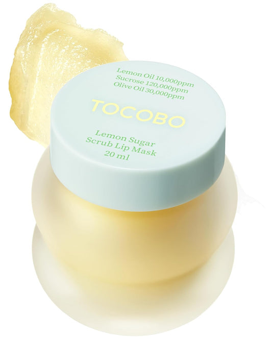 TOCOBO Lemon Sugar Lip Mask – Korean Vegan Lip Scrub & Overnight Exfoliating Treatment for Dry, Chapped Lips – Hydrating, Plumping, Smoothing – Glazed Balm Texture, Non-Sticky, 0.68oz