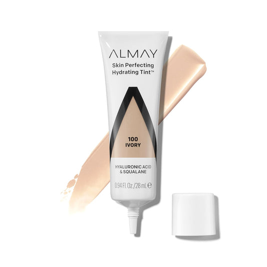 Almay Hydrating Liquid Foundation Tint, Lightweight with Light Coverage, Naturally Dewy Finish, Hypoallergenic, Dermatologist TestedFragrance Free, 100 Ivory, 0.94 fl oz.