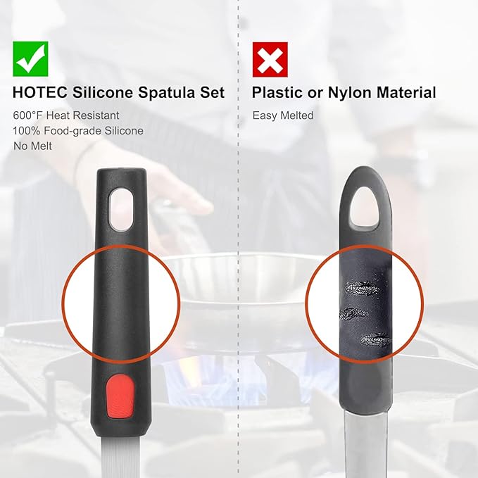 Hotec Silicone Spatula Turner for Nonstick Cookware, Cooking Spatulas 600°F Heat Resistant Large Flexible Rubber Spatula Set of 3, Kitchen Utensils for Flipping Eggs, Burgers, Pancakes, Crepes