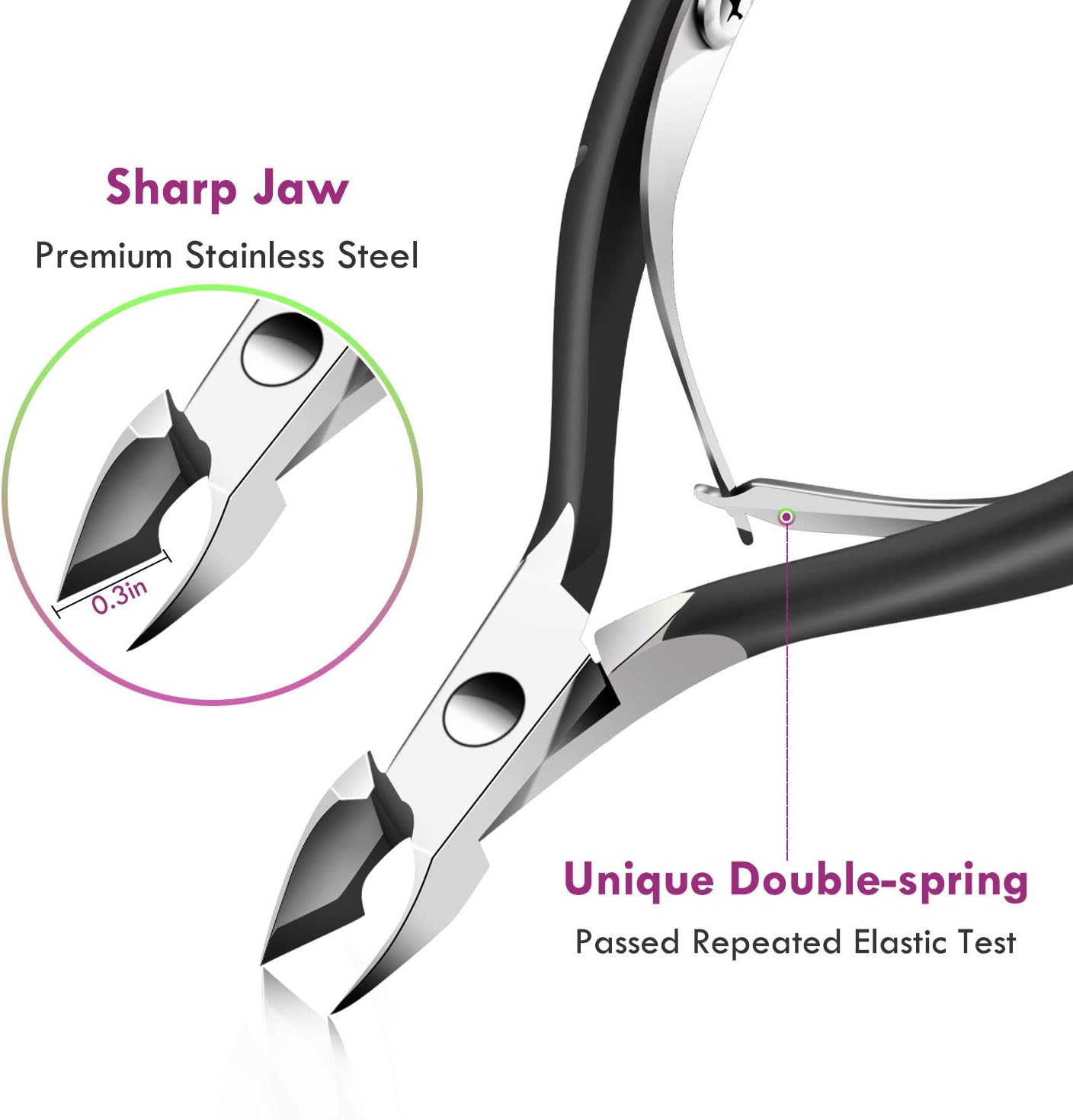 Cuticle Trimmer Cuticle Remover with Cuticle Pusher, XUNXMAS Professional Stainless Steel Durable Pedicure Manicure Tools Cutter Nipper Scissor Clipper for Fingernails and Toenails Dead Skin Black