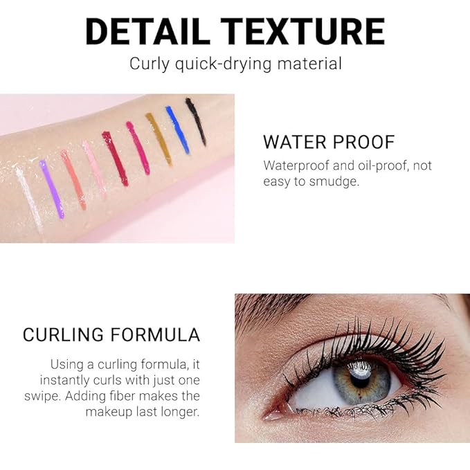Colored Mascara for Eyelashes with Comb Set,Colorful Waterproof Mascara Long lasting Charming Voluminous for Women Cruelty Free Vegan Eye Makeup (C-1Pc 01#black, C)