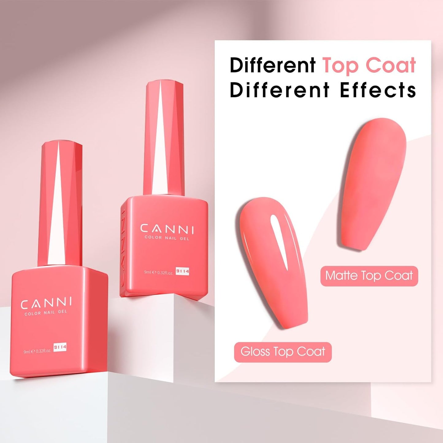 CANNI Pink Gel Nail Polish – 1pc 9ML Hot Grapefruit Pink Color, Soak Off UV LED Gel, High Gloss for French Manicure, DIY Nail Art & Salon Use