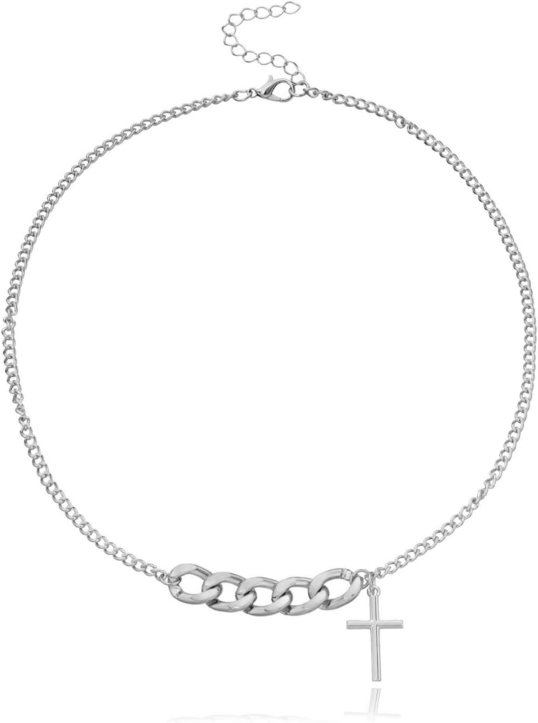 Vintage Cross Necklace Creative Chunky Cuban Chain Tiny Cross Pendant Choker Clavicle Chain Necklace Jewelry for Women and Girls