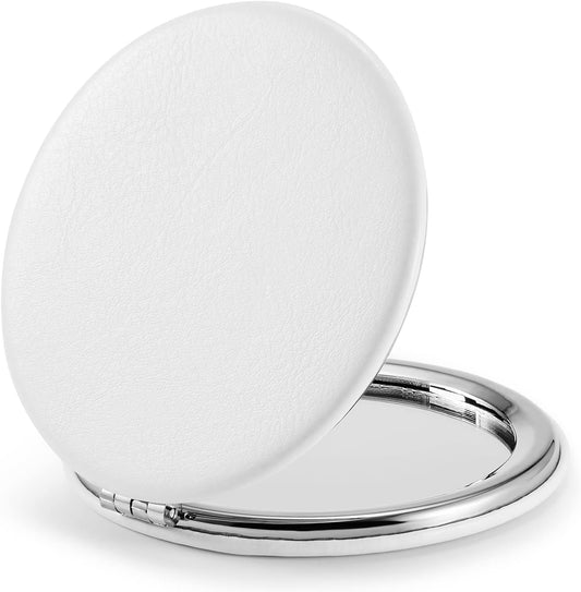 Compact Mirror,Double-Sided Makeup Small Mirror for Purse with 1X/3X Magnification PU Leather (White, 2.8")