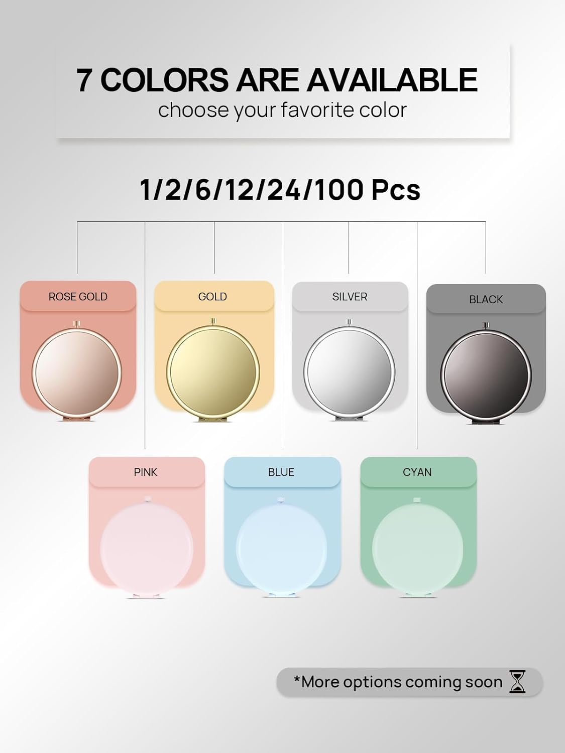 Compact Mirror Bulk, Set of 100 Double-Sided 1X/2X Magnifying Metal Pocket Makeup Mirrors(Round, Silver)