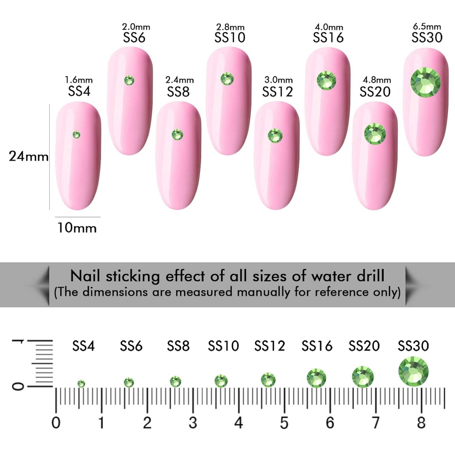 1440Pcs Light Green Crystal Rhinestones,Glass Flatback Rhinestones Gemstones for Nail Face Makeup Art Crafts Clothes Decoration - (SS20,4.8mm,Light Green)