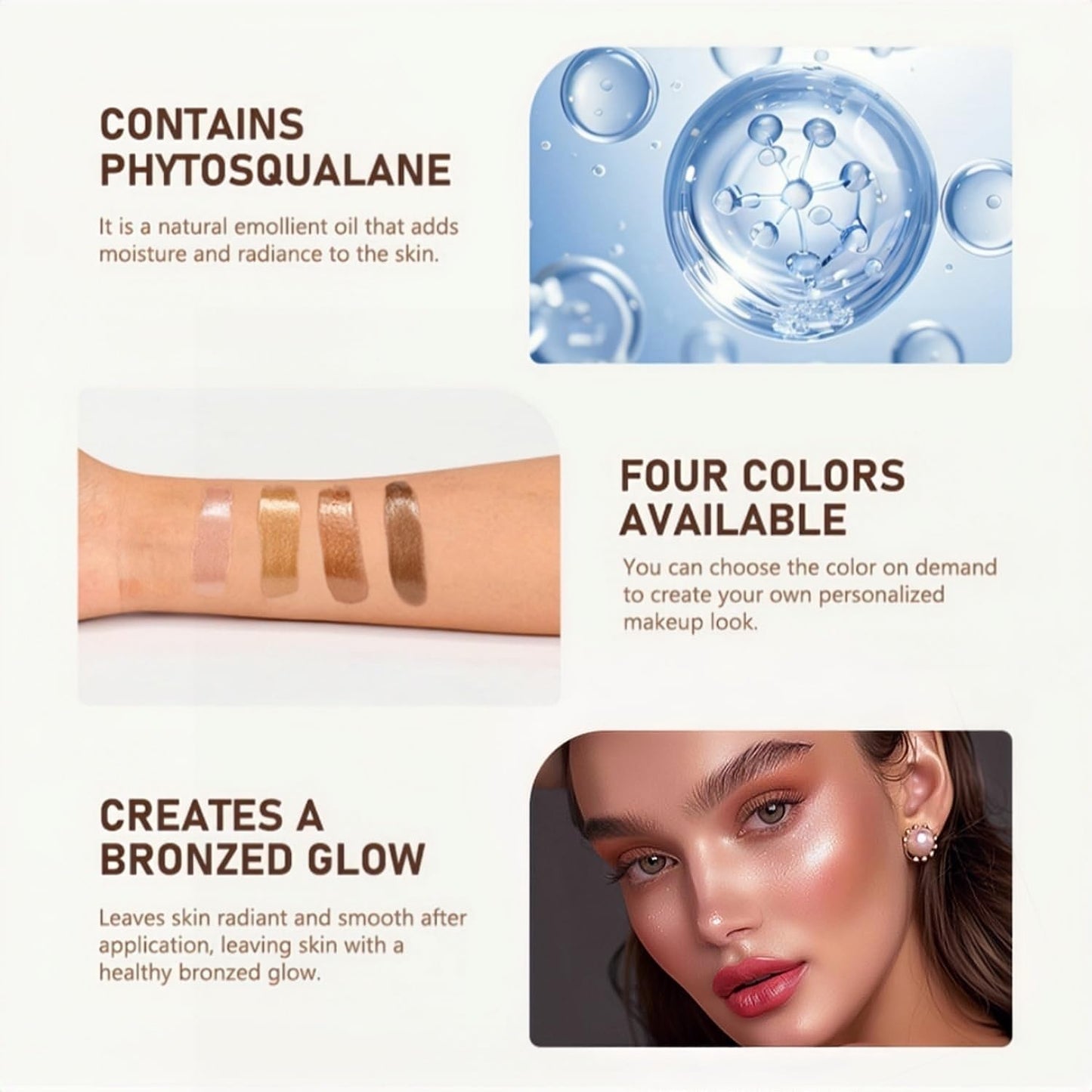 Liquid Highlighter 4 Colors Shimmer Glow Finish Face Highlighter Lightweight Waterproof Long Lasting Face Illuminator Highlight Illuminator for Face Cheek Eyes (Color 01)