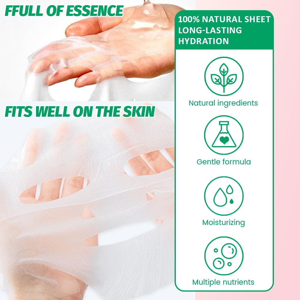 8 Pack Aloe Face Sheet Mask Skincare,Hydrating Face Mask For Sensitive Skin,Moisturize,Soothing,Nourish for All Skin Types,Natural Spa Party Facial Mask Skincare Set for Women Men Girls