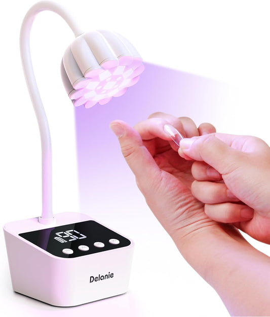 Delanie UV LED Nail Lamp Flash Cure Light - Rechargeable Cordless Gooseneck Nail Curing Light for Gel Polish Glue Extension, White