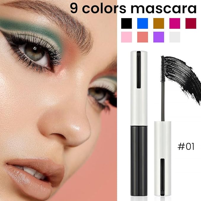 Colored Mascara for Eyelashes with Comb Set,Colorful Waterproof Mascara Long lasting Charming Voluminous for Women Cruelty Free Vegan Eye Makeup (C-1Pc 01#black, C)