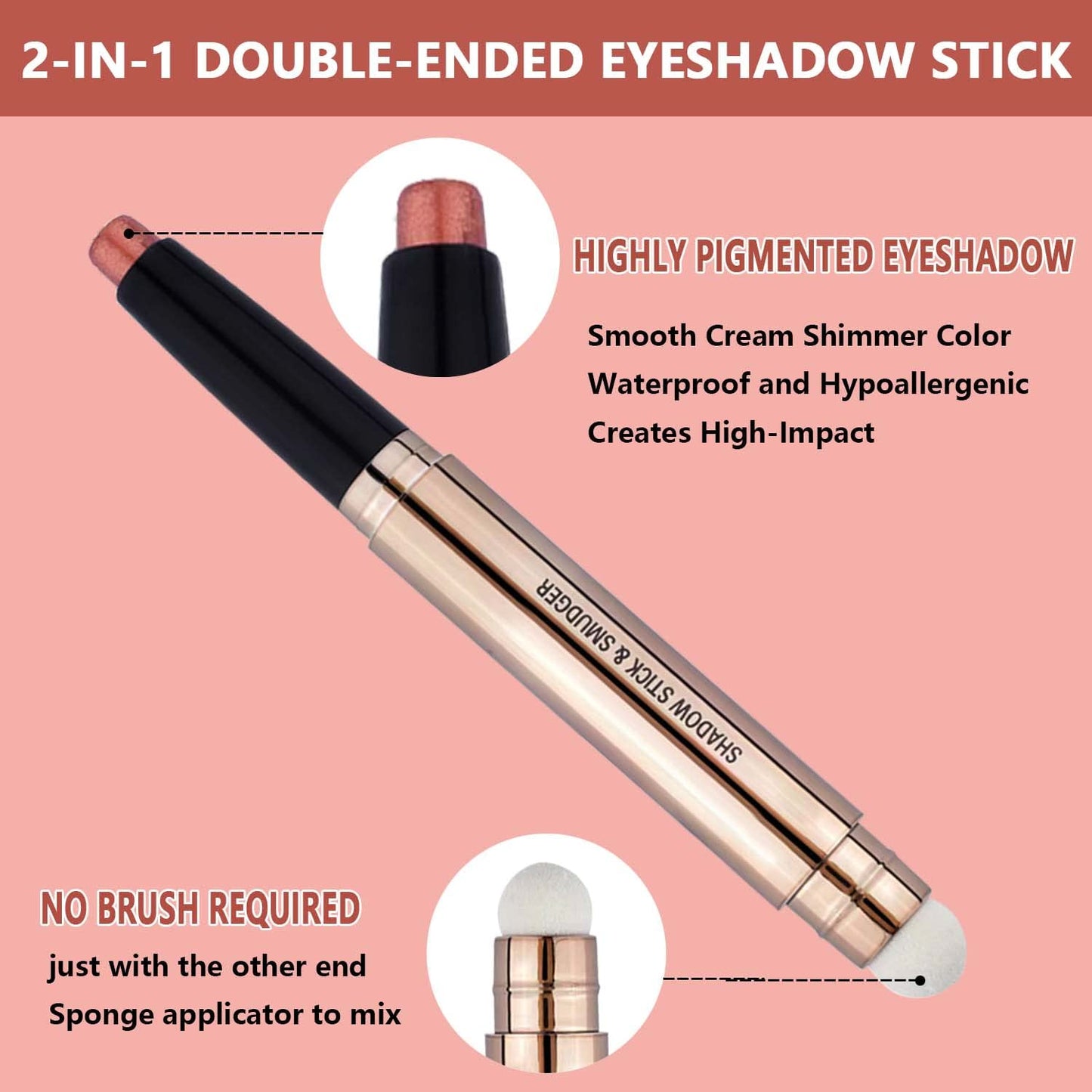 2 in 1 Cream Eyeshadow Stick, Shimmer Smooth Eyeshadow Pencil, Hypoallergenic Waterproof Long Lasting Eye Shadow Highlighter Stick, Create High-Impact, Multi-Dimensional Eyes Look