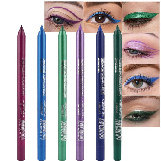 Kaely 6Pcs Glitter Gel Eyeliner Pencil Set for Women, Color Eye Liner Waterproof Smudge Proof with Sharpener, High Pigmented Eye Makeup Liners, lapiz de ojos delineador de ojos contra el agua, 04