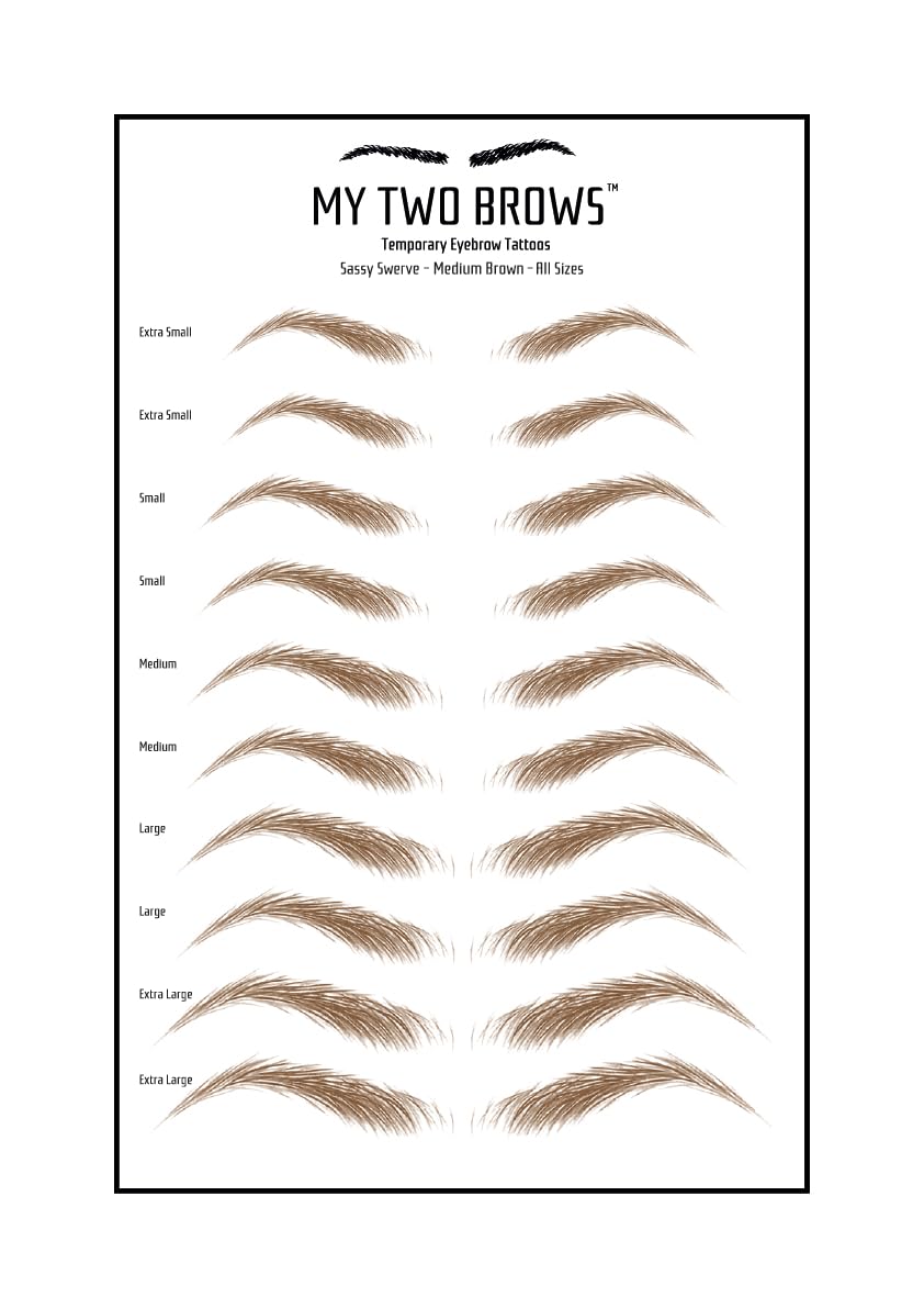 (10 pairs) Ash Brown Temporary Eyebrow Tattoo - Large Size - Waterproof & Smudgeproof - Sassy Swerve Style Eyebrow Stickers - Sheet Lasts up to 30 Days - Won't Work on Existing Brows