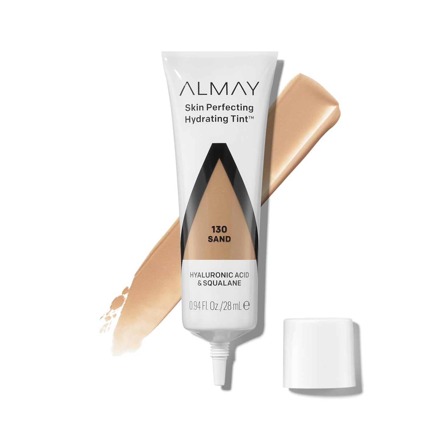 Almay Hydrating Liquid Foundation Tint, Lightweight with Light Coverage, Naturally Dewy Finish, Hypoallergenic, Dermatologist TestedFragrance Free, 130 Sand, 0.94 fl oz.