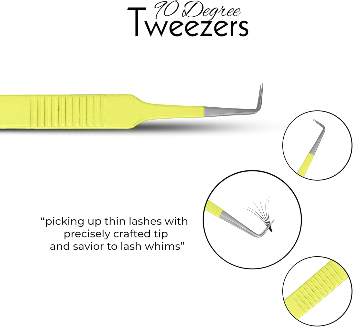 SIVOTE Lash Tweezers for Eyelash Extensions Fiber Tips, Set of 3, Volume, Volume Boot, 90 Degree Tweezers, Blue Yellow Orange