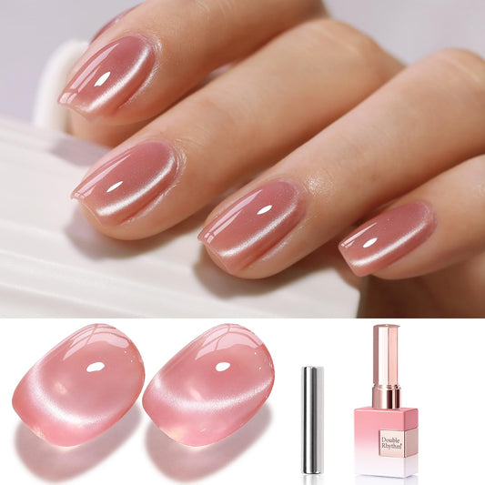 Double Rhythm 0.5 Oz Cat Eye Gel Polish with Magnet Same Color Same Bottle Holographic Glitter Shimmer Translucent Color Salon 15 ML Magnetic Nail Art (Coral Pink-MC1152)