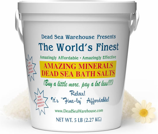 Dead Sea Warehouse-Amazing Minerals Dead Sea Bath Salts,100% Full Mineral Therapeutic Bath Salts, Detoxifying & Moisturizing, Exfoliating for Dry Skin, Unscented(5 lbs)