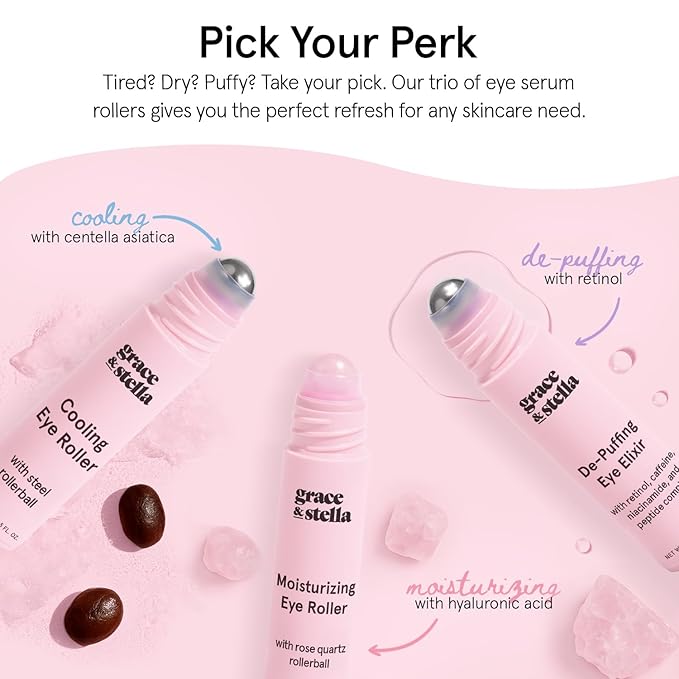 grace & stella Under Eye Brightener with Cooling Metal Rollerball - Ceramide & Caffeine Eye Cream for Puffy Eyes - Travel Size Toiletries - Vegan Skincare (15ml / 0.51floz)