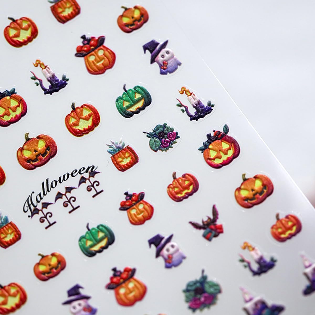 Halloween Nail Stickers, Bat, Pumpkins, Ghosts Nail Art Design 5D Manicure Decal Self-Adhesive Nail Supplies Accessories for Women