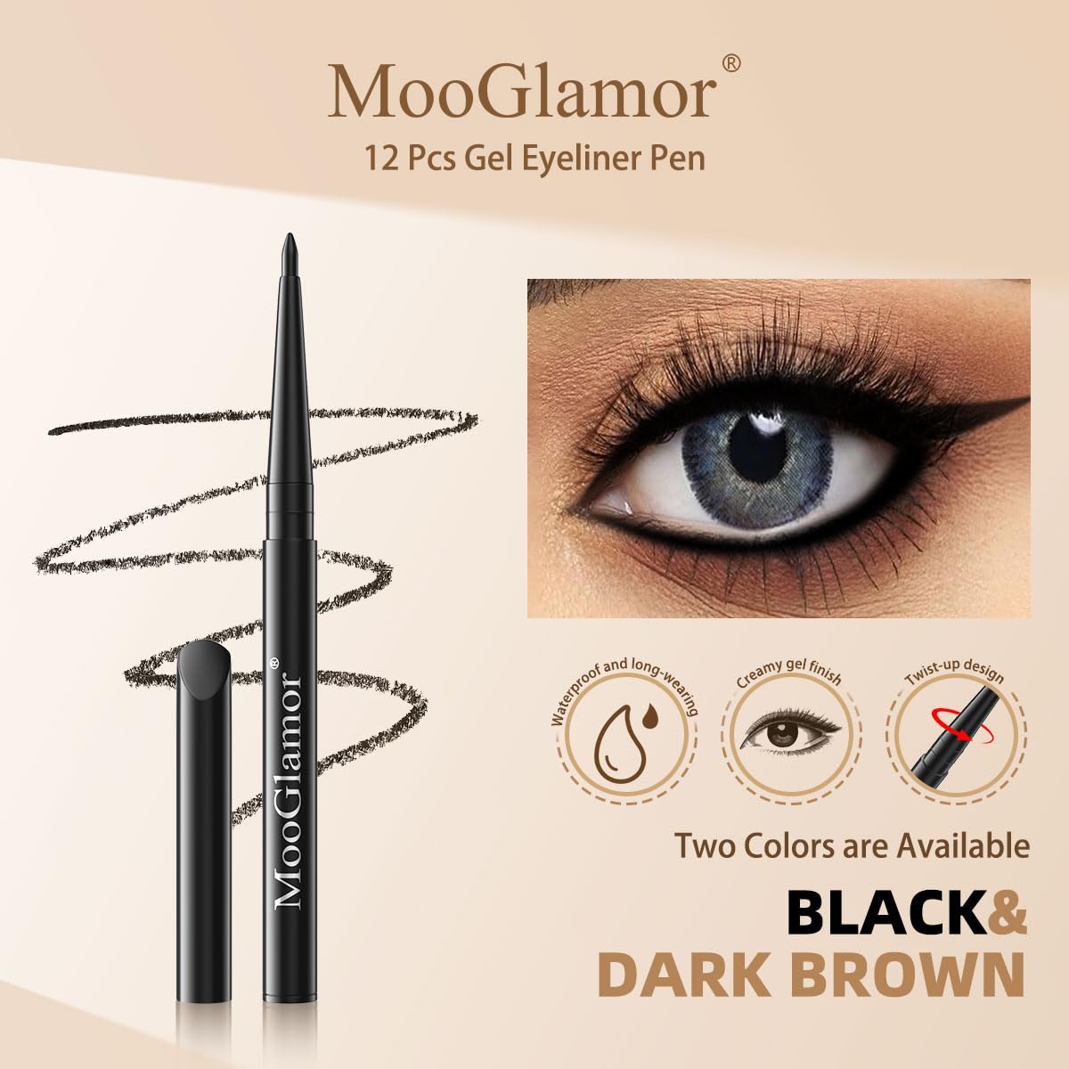 12 Pcs Black Eyeliner Pencil Gel Eyeliner Pen with Retractable and Waterproof Eye Liner for Bold and Defined Eye Liner(Black)