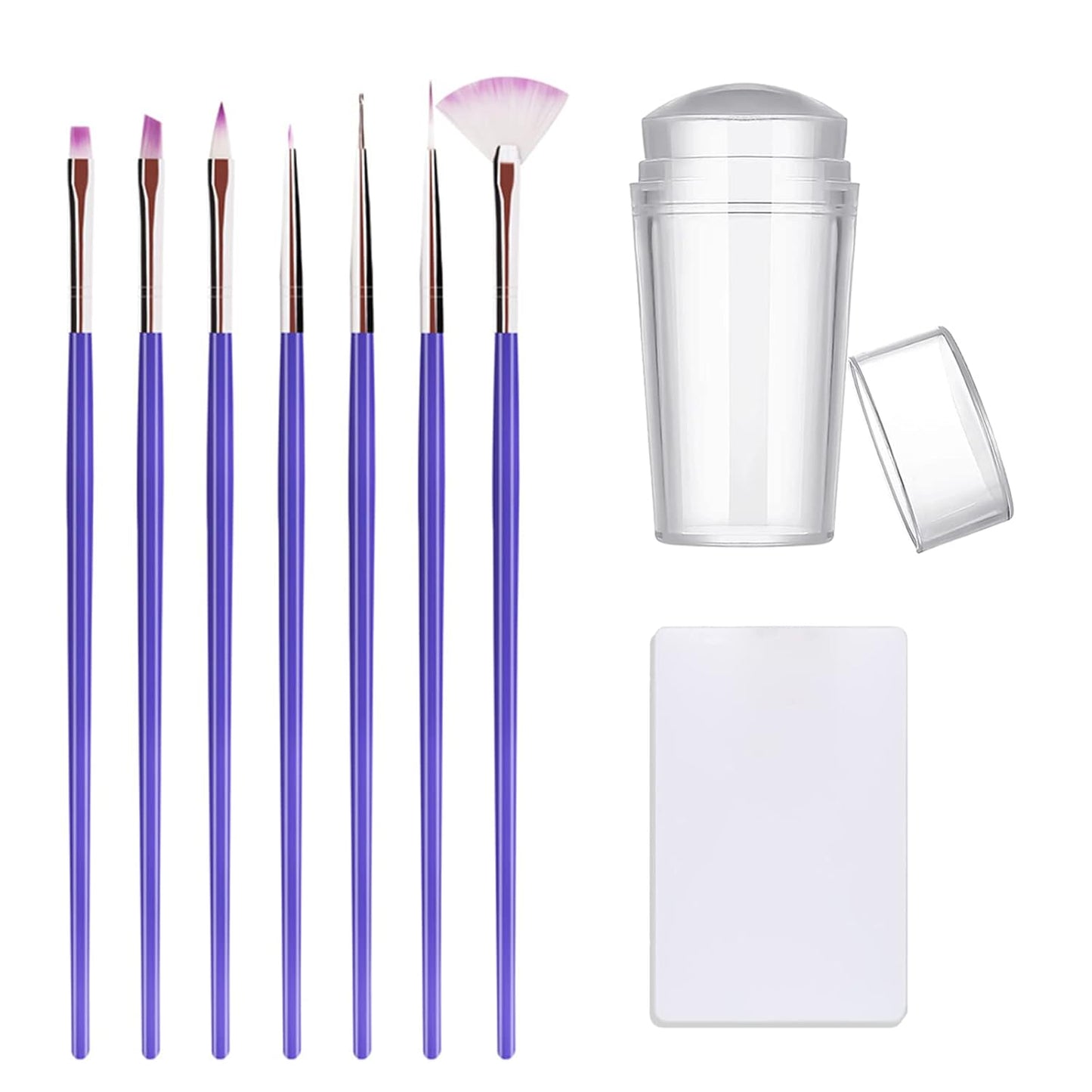 Nail Stamper Nail Art Brushes, French Tip Nail Stamp Clear Nail Art Stamper Jelly with Scraper, 7pcs Nail Pen Brushes, Soft Silicone Stamper Printer DIY French Tip Nail Stamping Manicure Tool