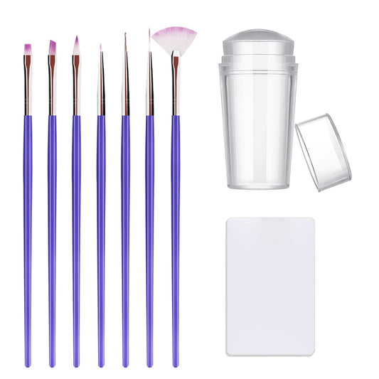 Nail Stamper Nail Art Brushes, French Tip Nail Stamp Clear Nail Art Stamper Jelly with Scraper, 7pcs Nail Pen Brushes, Soft Silicone Stamper Printer DIY French Tip Nail Stamping Manicure Tool