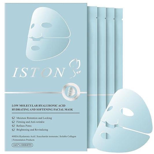 ISTON Overnight Collagen Face Mask - Intense Hydration & Anti-Aging - With 5 Hyaluronic Acids, Peptides & Plant Extracts - Reduce Fine Lines, Plump Skin, Minimize Pores -4Pack