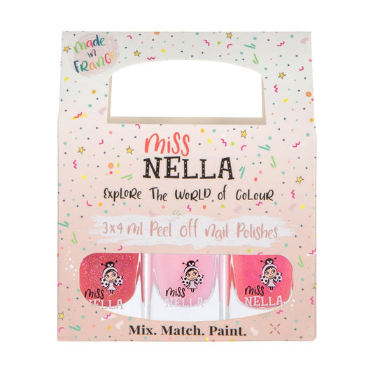 MISS NELLA-Peel Off, Odour Free, Water Base & Safe for kids nail polish pack of 3 (PINK GLITTER ATTACK)