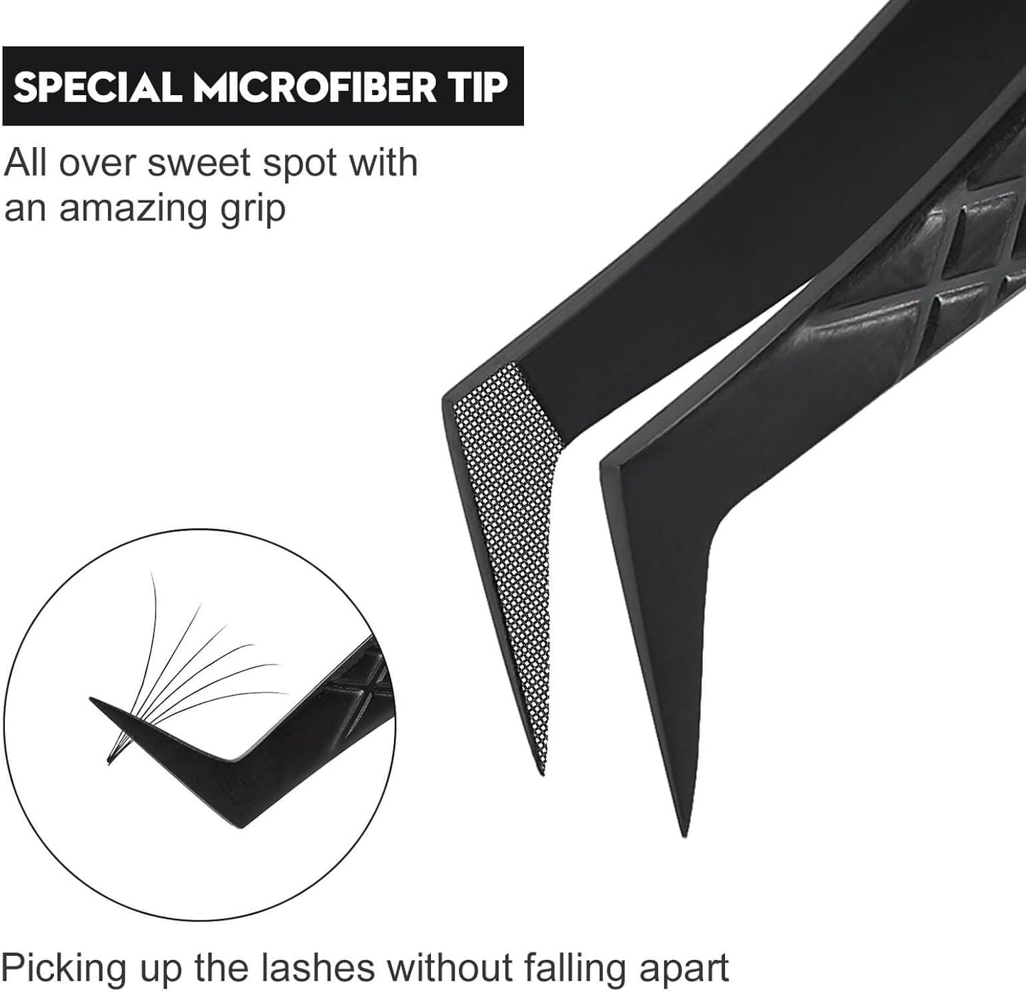 Ms.Queen Lash Tweezers for Eyelash Extensions,Set of 5,Fiber Tip Curved 45 90 Degree and L-Shape Boot Lash Tweezers for Mega Volume & Classic Lashes,Black