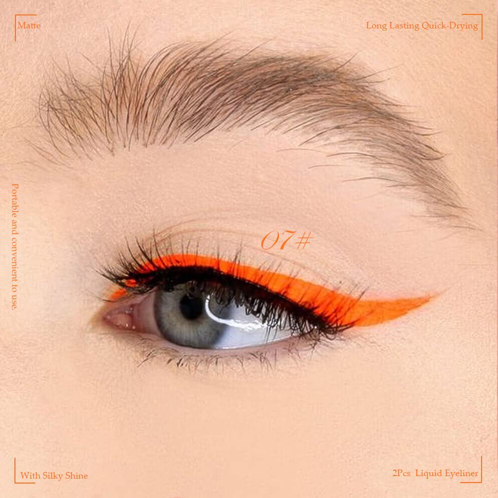 evpct 2Pcs Orange Yellow Liquid Eyeliner Set Waterproof Neon Orange Yellow Eye Liners Liquid for Women Stamps Shapes for Eyes delineadores de colores para ojos delineador de ojos contra el agua 07&09