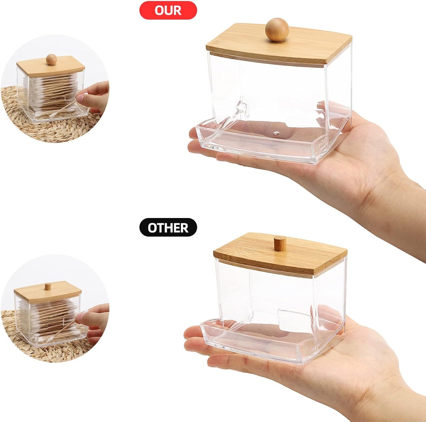 Tbestmax 2 Pack 10oz Qtip Holder Dispenser with Bamboo Lids, Big Clear Bathroom Organizer Accessories Decor for Storage-Qtips Cotton Ball Holder Apothecary Jars, Cotton Swabs, Floss Container