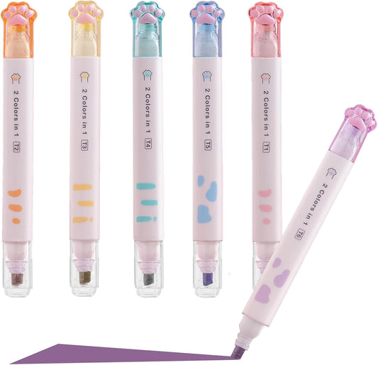 Double-headed Highlighter Markers, 6Pcs of 12 Flat Heads, Cute Light Color Eye Protection Highlighters, Bright and Vintage Markers for School Office Supplies