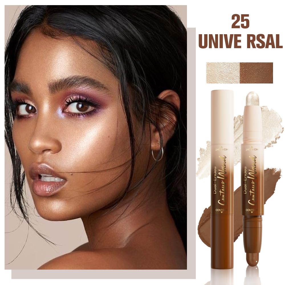 2Pcs 2in1 Cream Contour Highlighter Stick, Dual-Ended Highlighter Makeup Contour Stick, Contour Stick Dual Ended For Face Body Makeup, Long Lasting Waterproof for All Skin Tones (05+06)