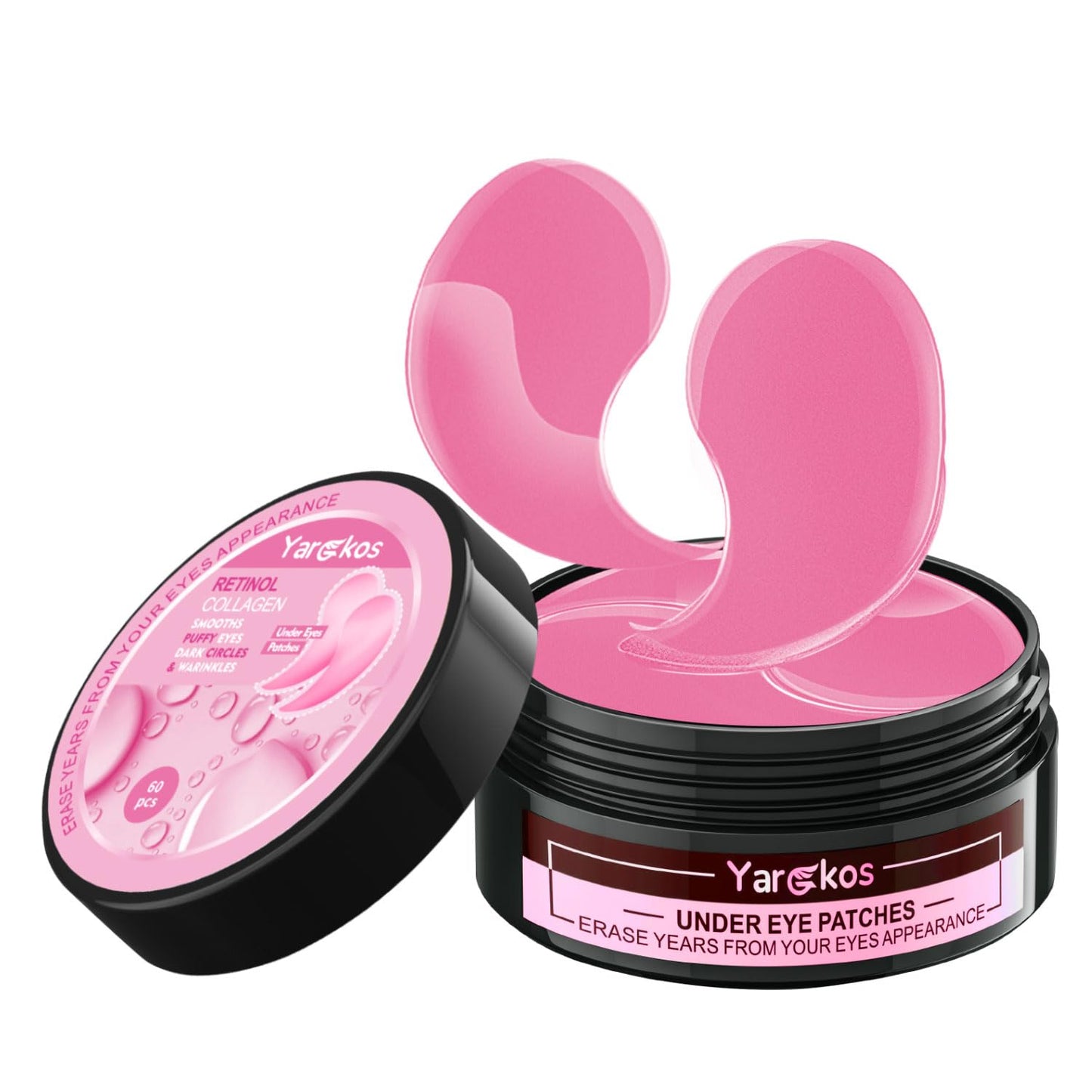 60 Pcs Pink Under Eye Patches, 30 Pairs Undereye Mask for Dark Circles Puffy Eyes Treatment, Collagen Gel Pads Hydrating for Eye Bags Puffiness Wrinkle, Women Men Beauty Skin Care Products