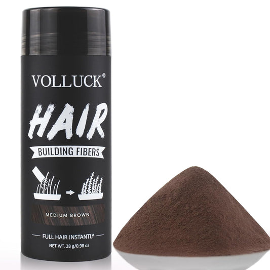 VOLLUCK Hair Fibers for Thinning Hair, Instant Coverage Hair Building Fibers for Women and men, Natural Hair Powder for Conceal Hair Loss 28 g (Medium Brown)