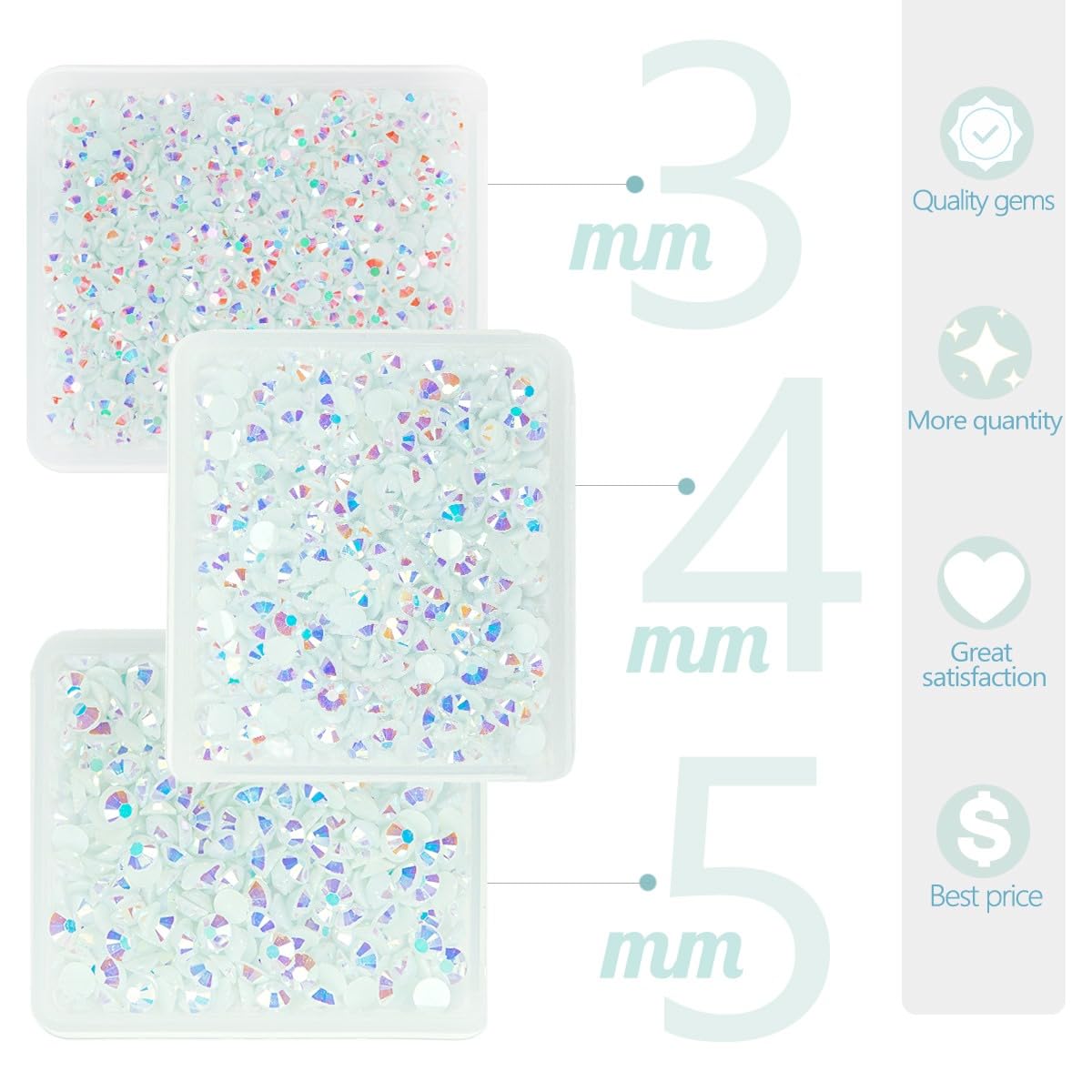 3mm 4mm 5mm White AB Resin Rhinestones for Crafting SS10 SS16 SS20 Flatback Jelly Stones Bulk Non-Hotfix Diamonds Crystals Gems for Nails Face Eyes Makeup Mugs Tumblers Bottles DIY Crafts Shoes