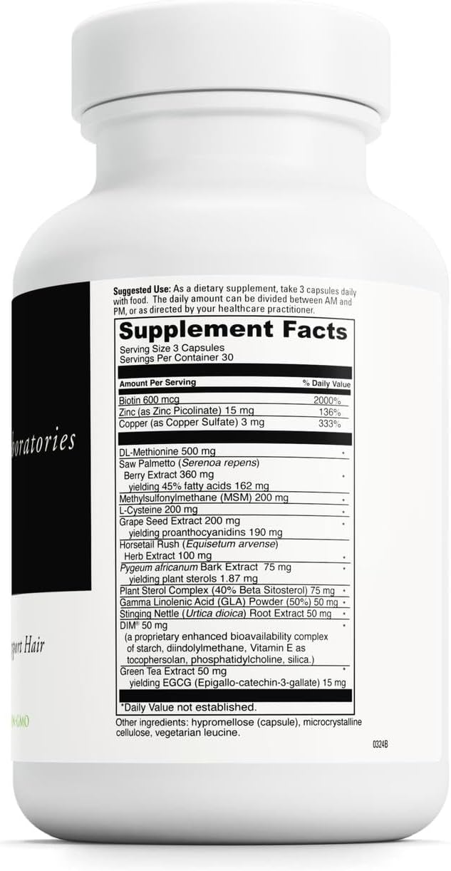 DAVINCI Labs Hair Effects - Dietary Supplement to Support Healthy Hair Growth and Skin* - with Biotin, Zinc, Copper, Saw Palmetto and Grape Seed Extract - Gluten-Free - 90 Vegetarian Capsules
