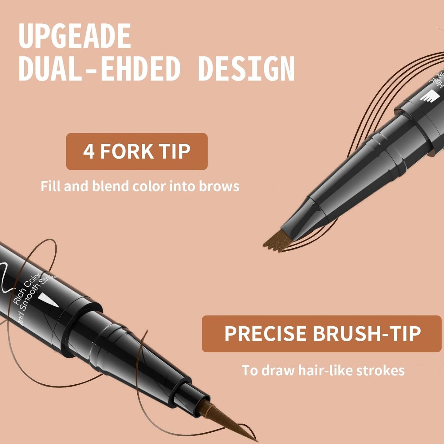 Eyebrow Pen, 2-in-1 Dual-Ended Microblading Eyebrow Pencil, Magical Faux Brow Pen with 4-Fork-Tip & Precise Brush-Tip Create Natural Hair-Like Brow, Waterproof, Stay on All Day, Grey, 1Pcs