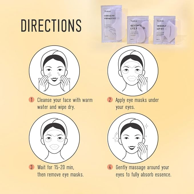 Forehead Wrinkle Patches,Under Eye Patches and Lip Mask 30 PCS. Face Masks Skincare With Retinol Serum For Anti-aging Puffy Eyes and Dark Circles