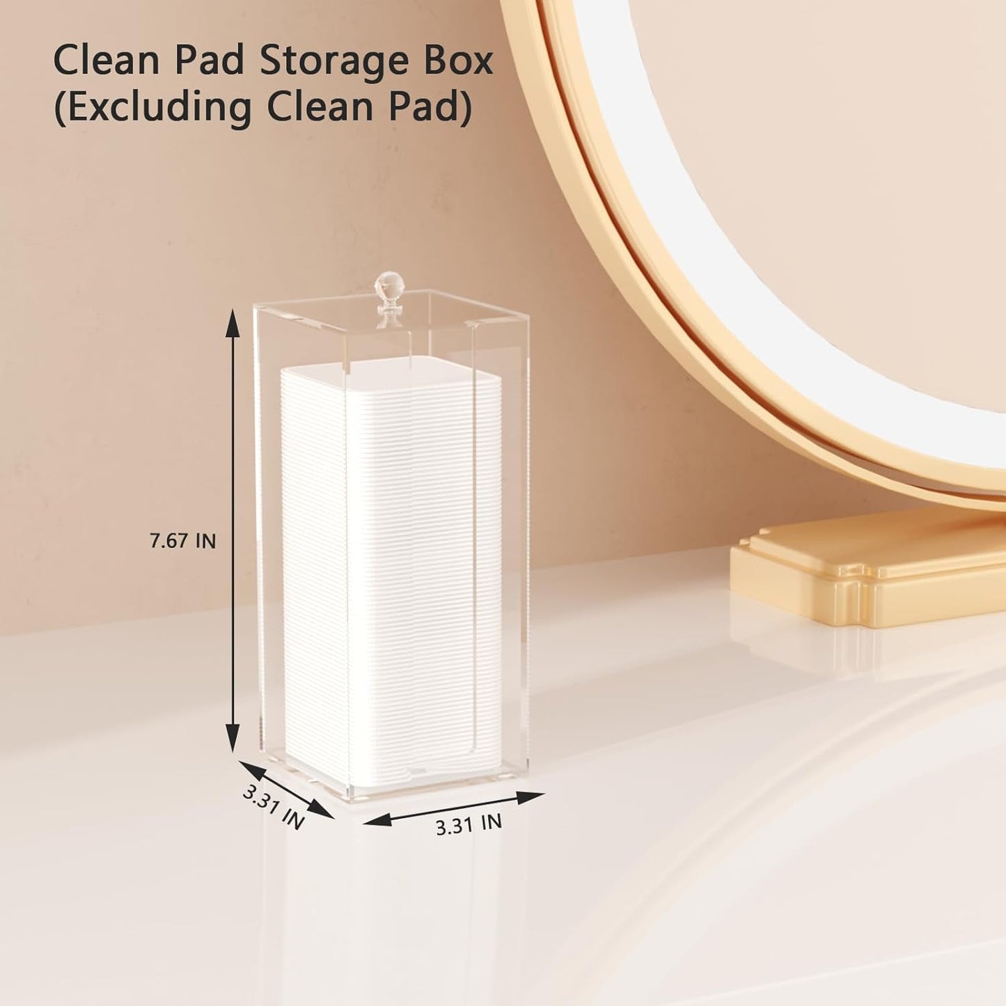 Acrylic Clean Pad Storage Box for Clean Skin Club, Cotton Pad Dispenser, Square Rounds Cotton Pad Holder (Pad Not Included) - Vertical with Lid