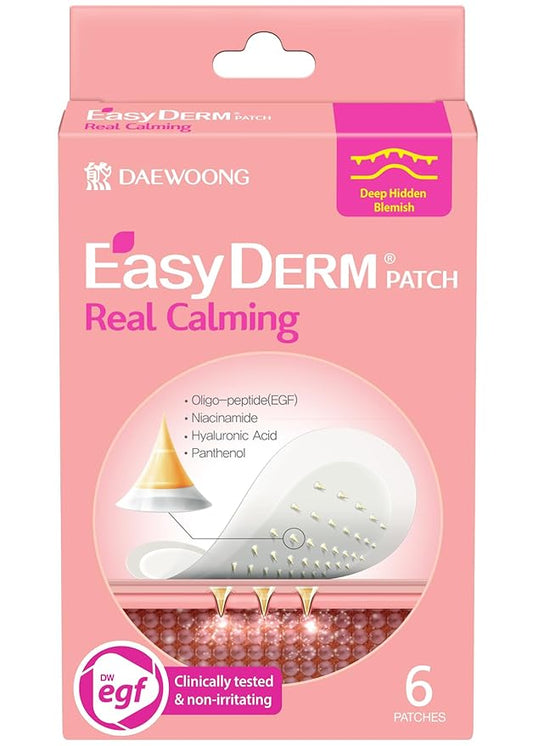 Easyderm Real Calming Patch – 6 Spot Patches, K-Beauty Skincare with Niacinamide, Hyaluronic Acid, EGF Micro Point length : 285μm