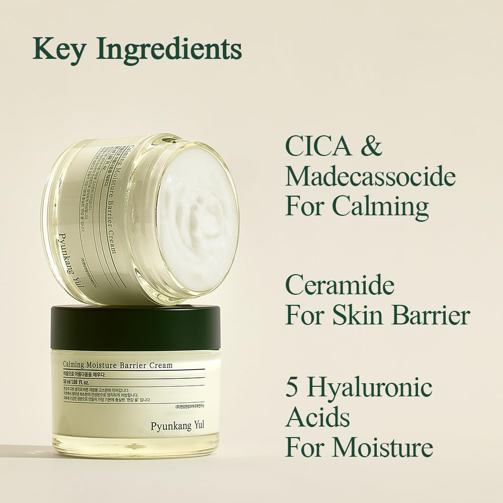 Pyunkang Yul PKY Calming Moisture Barrier Cream Instantly Soothes Sensitive Skin, Hyaluronic Acid & Ceramide for Hydration, Vegan, Korean Skincare (1.69 Fl. Oz, 50ml)