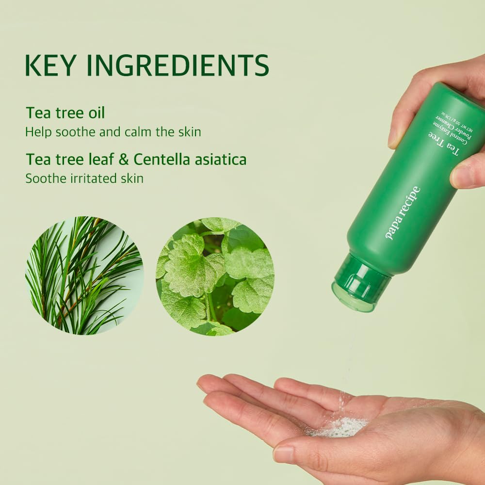 Papa Recipe Tea Tree Control Enzyme Powder Cleanser - Soft Exfoliating Facial Wash for Sensitive Skin (50g, 1.72oz) - Korean Skincare for Soothing, Balancing skin's moisture and oil level