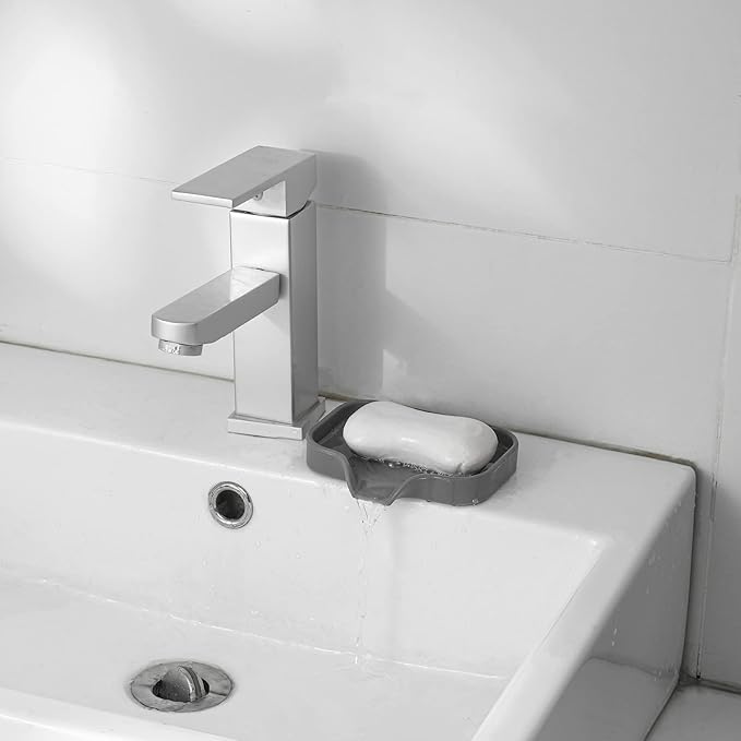 Silicone Bathroom Soap Dishes with Drain Spout-Bathroom and Kitchen Sink Organizer,Sponge Holder,Dish Soap Tray,Perfect for Dispenser,Scrubber,Bottle,Cup on Sink or Counter-Grey 4.9"×3.2"